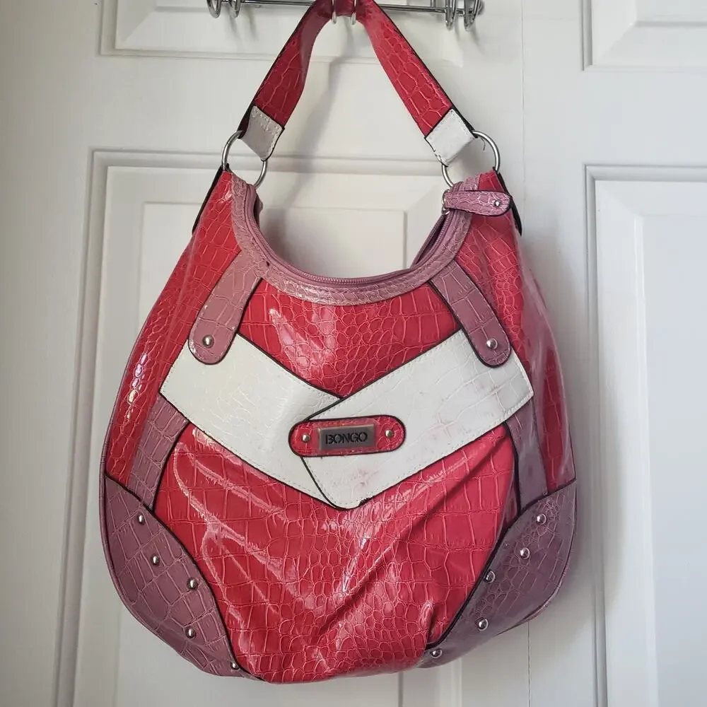 Vintage Y2K Bongo Hobo Shoulder Bag NWT Kmart Faux Croc Pink Red White Purse Zip